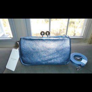 Ted Baker Chrina Metallic Light Blue Crossbody Pebbled Leather Bobble Purse NWT